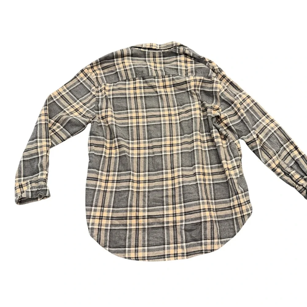 Old Navy Mens Large Grey Plaid Boyfriend Shirt Long Sleeve Flannel Button Up L